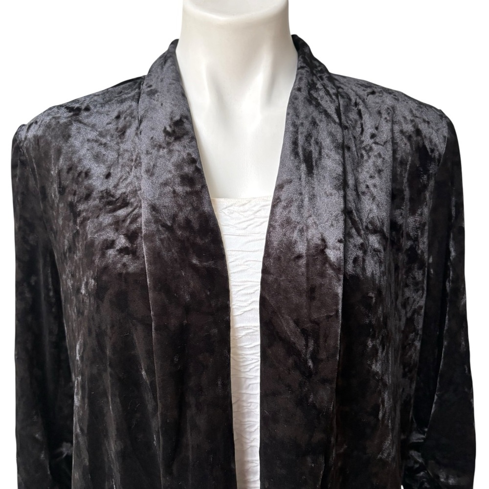 89th & Madison Black Crushed Velvet Open Front Blazer Cinched Sleeve Cuffs, Sz L - Picture 8 of 14